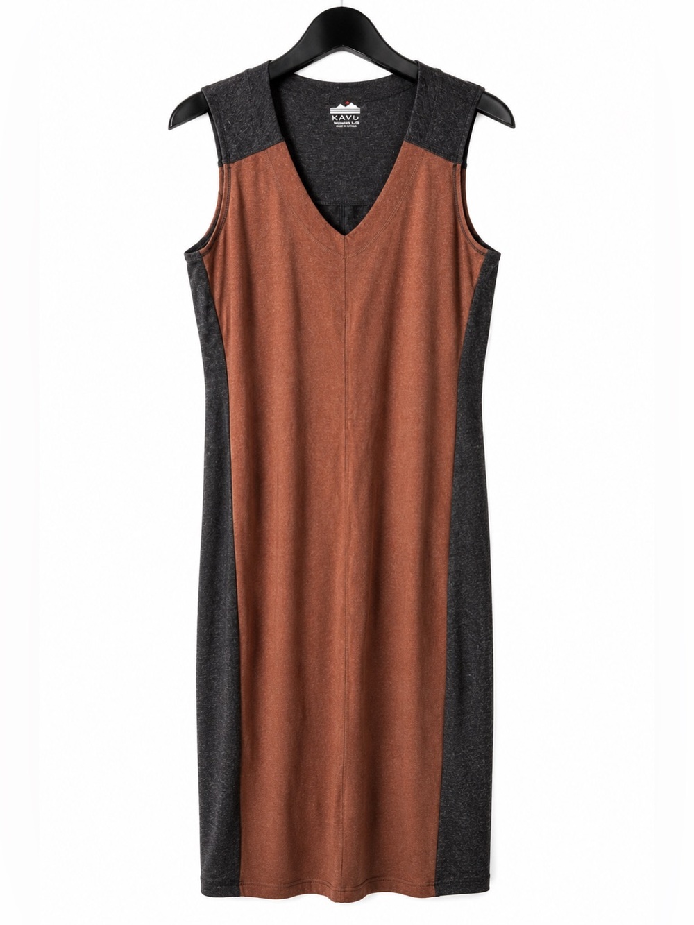 KAVU Sleeveless Color Block Stretch Dress Brown Black
